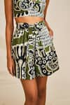 Shop_Jodi_Green Modal Handblock Printed Sohrai Paintings Shorts _at_Aza_Fashions