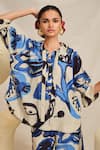 Shop_Jodi_Blue Modal Hand Painted Stroke Collar Tulika Blouse _at_Aza_Fashions