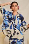 Buy_Jodi_Blue Modal Hand Painted Stroke Collar Tulika Blouse And Trouser Set _Online_at_Aza_Fashions