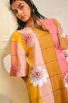 Buy_Jodi_Pink Handloom Kala Cotton Applique Round Aipan Floral Checkered Dress _Online_at_Aza_Fashions