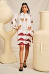 Buy_Jodi_White Poplin Print Geometric Mandarin Collar Chittara Shirt Dress _at_Aza_Fashions