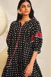 Buy_Jodi_Black Mul Applique Notched Pipli Checkered Pattern Dress _Online_at_Aza_Fashions