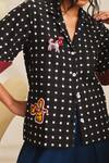 Buy_Jodi_Black Mul Applique Lapel Collar Pipli Checkered Shirt _Online_at_Aza_Fashions