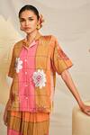 Buy_Jodi_Pink Handloom Kala Cotton Applique Lapel Collar Aipan Checkered Shirt _Online_at_Aza_Fashions