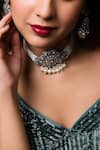 Queens Jewels_White Pearls, Stones Victorian Embellished Choker Necklace Set _Online_at_Aza_Fashions
