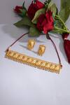 Shop_Ruby Raang_Gold Plated Geometric Carved Choker Necklace Set _at_Aza_Fashions