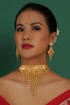 Buy_Ruby Raang_Gold Plated Floral Chandelier Carved Choker Necklace Set _at_Aza_Fashions