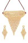 Buy_Ruby Raang_Gold Plated Floral Chandelier Carved Choker Necklace Set _Online_at_Aza_Fashions