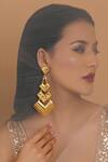 Buy_Ruby Raang_Gold Plated Geometric Carved Chandelier Earrings _at_Aza_Fashions