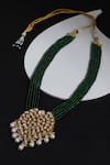 Shop_Ruby Raang_Green Kundan Tear Drop Carved Pendant Necklace _at_Aza_Fashions