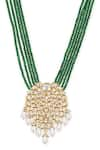 Buy_Ruby Raang_Green Kundan Tear Drop Carved Pendant Necklace _Online_at_Aza_Fashions