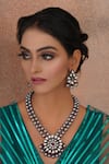 Buy_Ruby Raang_Grey Stones Phool Kundan Long Necklace With Earrings _at_Aza_Fashions