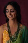 Buy_Ruby Raang_Green Kundan Stone Embellished Layered Long Necklace With Studs _at_Aza_Fashions