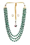 Shop_Ruby Raang_Green Kundan Stone Embellished Layered Long Necklace With Studs _Online_at_Aza_Fashions