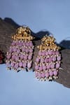 Shop_Ruby Raang_Pink Stone Elephant Motif Long Layered Danglers _at_Aza_Fashions