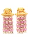 Ruby Raang_Pink Stone Elephant Motif Long Layered Danglers _Online_at_Aza_Fashions