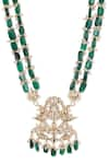 Ruby Raang_Green Kundan Floral Carved Pendant Necklace _Online_at_Aza_Fashions