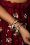 Shop_Queens Jewels_Multi Color Pearls, Zari Navratna Embellished Bangles - Set Of 2 _at_Aza_Fashions
