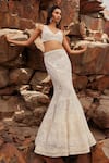 Buy_Mishru_Ivory Tulle Embroidery Sequin V Neck Giselle Mermaid Skirt Set _at_Aza_Fashions