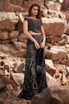 Buy_Mishru_Black Tulle Embroidery Bead Straight Neck Anika Top And Flared Pant Set _at_Aza_Fashions