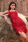 Buy_Mishru_Red Tulle Embroidery Sequin Cutwork Moana Floral Dress _at_Aza_Fashions