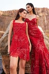 Mishru_Red Tulle Embroidery Sequin Cutwork Moana Floral Dress _Online_at_Aza_Fashions