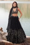 Buy_Mishru_Black Tulle Embroidery Sequin Plunge V Neck Ara Waistband Pleated Lehenga Set _at_Aza_Fashions