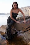 Shop_Mishru_Black Tulle Embroidery Sequin Straight Neck Aviva Sea Corset Jumpsuit _at_Aza_Fashions