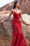 Buy_Mishru_Red Gown Organza Embroidery Sequin Gown Sweetheart Neck Celina With Cape _Online_at_Aza_Fashions