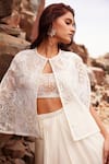 Buy_Mishru_Ivory Cape And Blouse Tulle Embroidery Sequin Cape Round Lena Draped Skirt Set _Online_at_Aza_Fashions