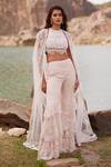 Buy_Mishru_Pink Tulle Embroidery Sequin Cape Open Audrey Sharara Set _at_Aza_Fashions