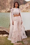 Shop_Mishru_Pink Tulle Embroidery Sequin Cape Open Audrey Sharara Set _Online_at_Aza_Fashions