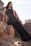 Mishru_Black Tulle Embroidery Sequin Round Raya Sea Tunic And Flared Pant Set _Online