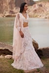 Buy_Mishru_Pink Tulle Embroidery Sequin Halter Neck Gayle Layered Lehenga Set _at_Aza_Fashions