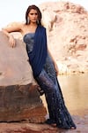 Buy_Mishru_Blue Jumpsuit Tulle Embroidery Sequin Straight Neck Elise With Drape _at_Aza_Fashions