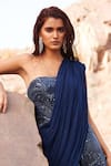 Shop_Mishru_Blue Jumpsuit Tulle Embroidery Sequin Straight Neck Elise With Drape _at_Aza_Fashions