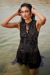 Buy_Mishru_Black Chiffon Embroidery Sequin Keyhole Ela Sea Tiered Dress _at_Aza_Fashions