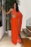 Shop_Itrh_Orange Chiffon Embellished Crystal High Neck Naranjas Draped Saree With Blouse _Online_at_Aza_Fashions