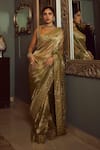 Buy_Itrh_Green Tissue Embroidery Gota Patti Saanjh Mirror Border Saree With Blouse _at_Aza_Fashions