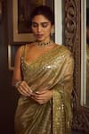 Shop_Itrh_Green Tissue Embroidery Gota Patti Saanjh Mirror Border Saree With Blouse _at_Aza_Fashions