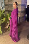 Shop_Itrh_Purple Italian Crepe Embellished Tanzanite Pre-stitched Saree With Crop Top _at_Aza_Fashions