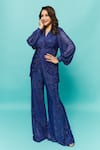 Buy_Itrh_Blue Net Embellished Dazzling Regal Glamour Tunic And Bell Bottom Pant Set _at_Aza_Fashions