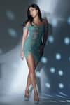 Shop_Itrh_Green Net Embellished Crystal Scoop Neck Sparkle Corset Dress _Online_at_Aza_Fashions