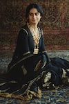 Buy_Itrh_Black Cotton Mul Embroidery Lampi Deep V Neck Saanjh Anarkali Pant Set _at_Aza_Fashions