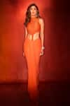 Itrh_Orange Net Embellished Crystal High Neck Clementine Bodysuit With Skirt _at_Aza_Fashions