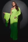 Itrh_Green Jersey Embellished Crystal Peridot Pre-stitched Saree With Blouse _Online_at_Aza_Fashions