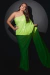 Shop_Itrh_Green Jersey Embellished Crystal Peridot Pre-stitched Saree With Blouse _at_Aza_Fashions