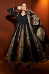 Buy_Itrh_Black Cotton Mul Embellished Gota V Neck Faani Anarkali Churidar Set _at_Aza_Fashions