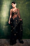 Buy_Itrh_Black Organza Embellished Pitta Scoop Neck Saree With Blouse _at_Aza_Fashions