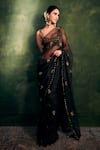 Buy_Itrh_Black Organza Embellished Pitta Scoop Neck Saree With Blouse _Online_at_Aza_Fashions